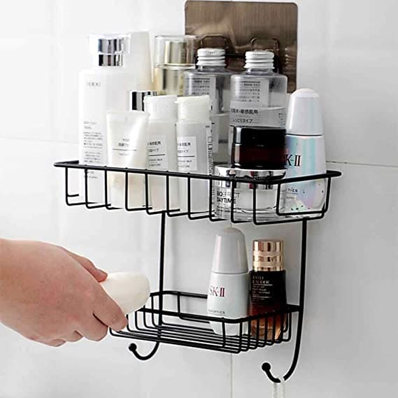 2 Layer Multipurpose Wall Rack, Kitchen Bathroom Corner Shelf Organizer, Bathroom Shower Caddy Basket, Soap Dish Holder Shelf With Hooks, Hanging Shower Caddy Rack, Self Adhesive Storage Organizer 2 Layer Multipurpose Wall Rack, Kitchen Bathroom Corner Shelf Organizer, Bathroom Shower Caddy Basket, Soap Dish Holder Shelf With Hooks, Hanging Shower Caddy Rack, Self Adhesive Storage Organizer